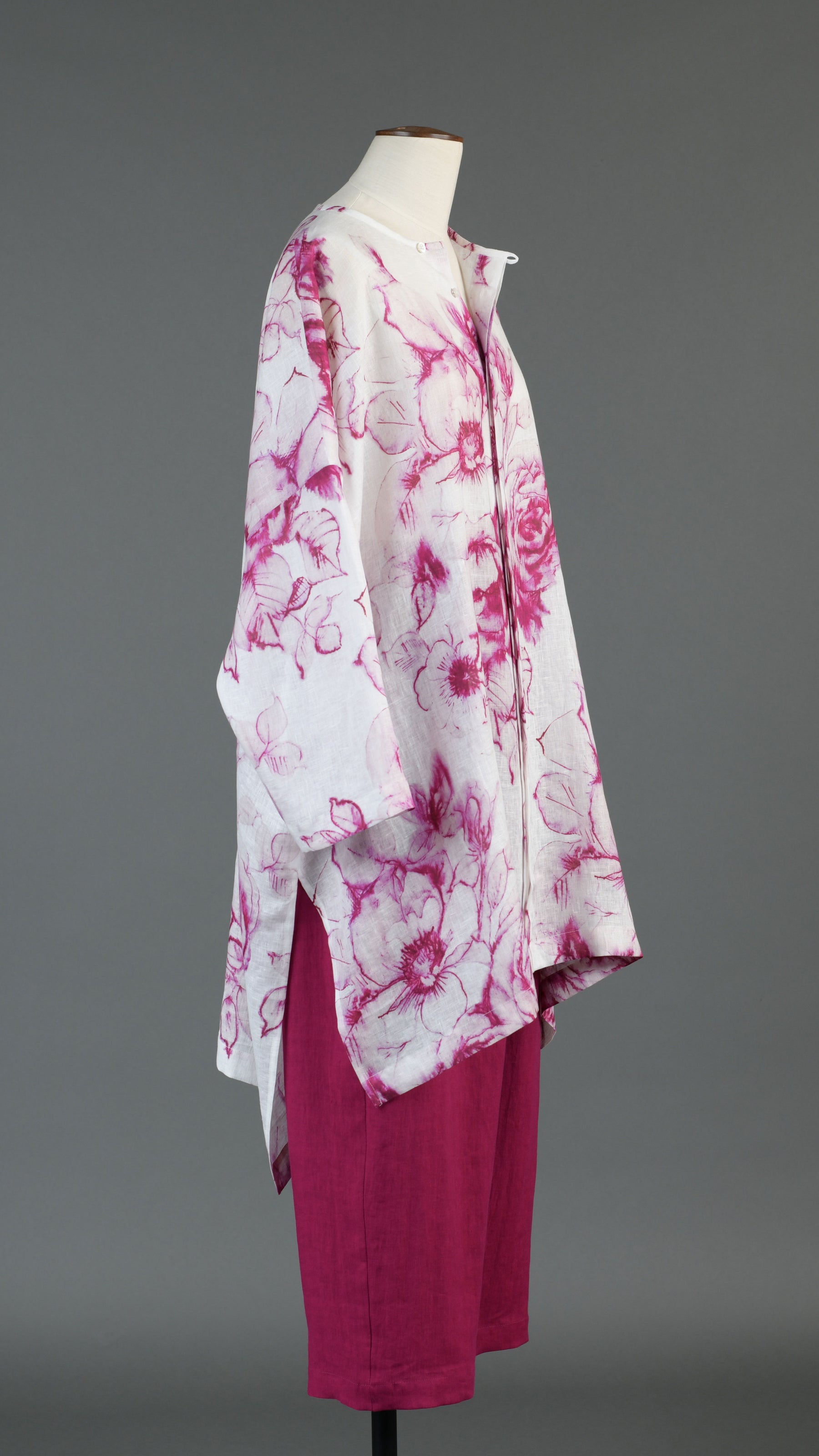 wide longer back bound neck shirt - very long with slits in magenta
