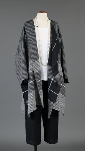 wide jacket coat - very long with slits in black