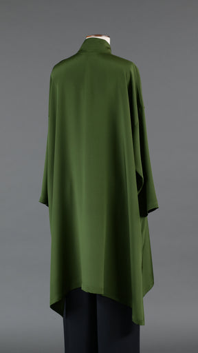 wide a line shirt with chinese collar - very long with slits in darklime